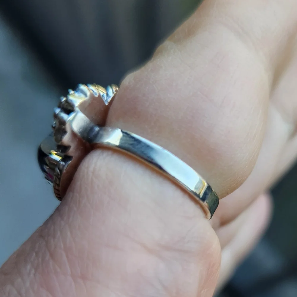 Handmade Sterling Silver 925 Palm Root Agate Crescent Moon Flower Ring Size 8